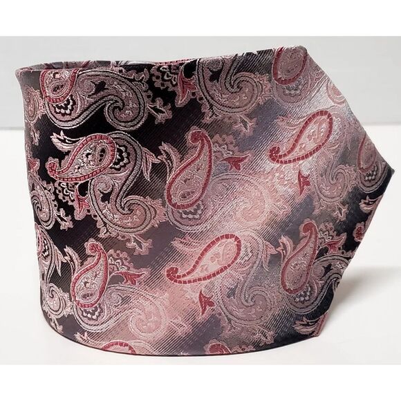 Pronto Uomo Necktie Paisley in Taupe/Pink/Rose 100% Silk Hand Made Tie - Picture 5 of 9
